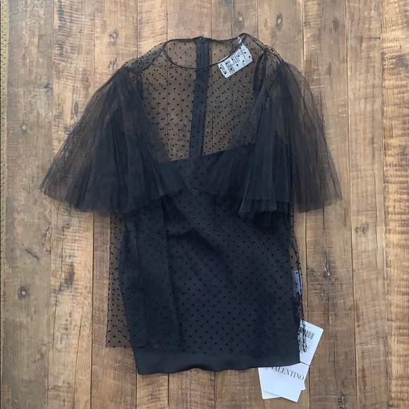 Red Valentino S/S Sheer Puff Top with Cami - Picture 4 of 6